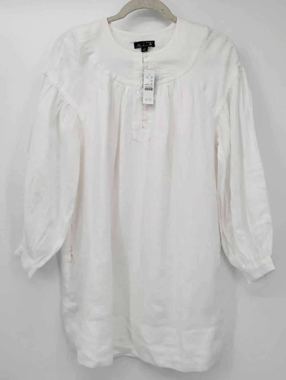 J Crew Gathered popover dress in 100% linen CJ500 Size XS NWT White Lined